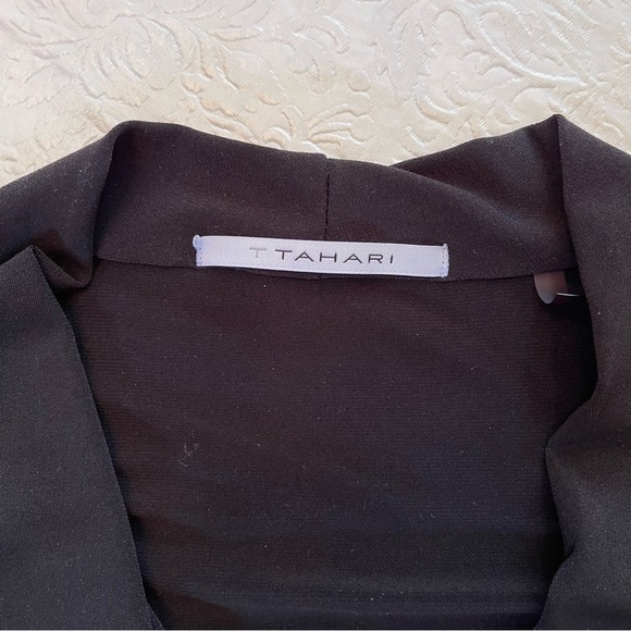 Tahari Black V-Neck Short Sleeve Waist Tie Faux Wrap Dress LBD Large - Picture 10 of 16